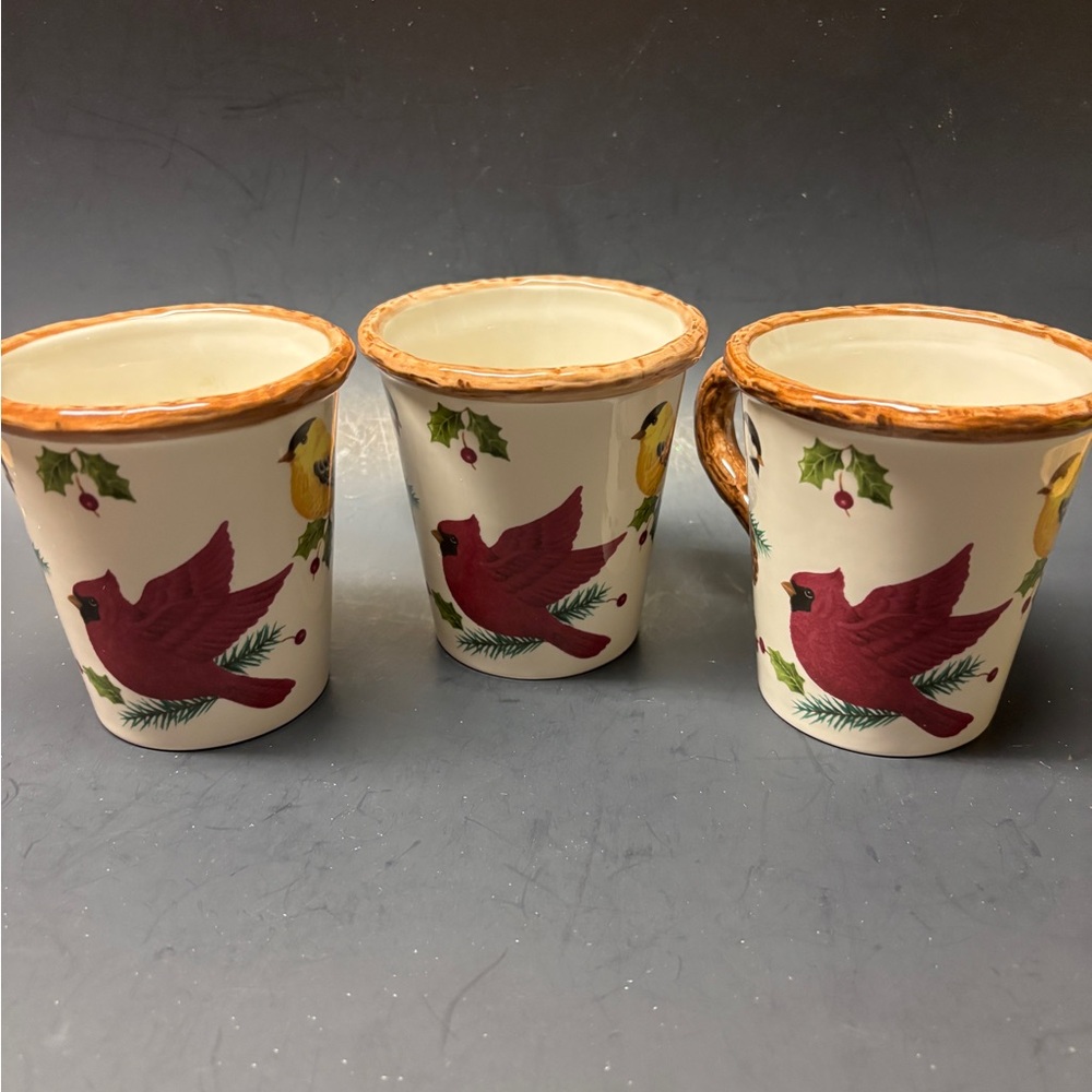 Set of Three Ceramic Mugs with Bird and Berry Design by Sonoma
